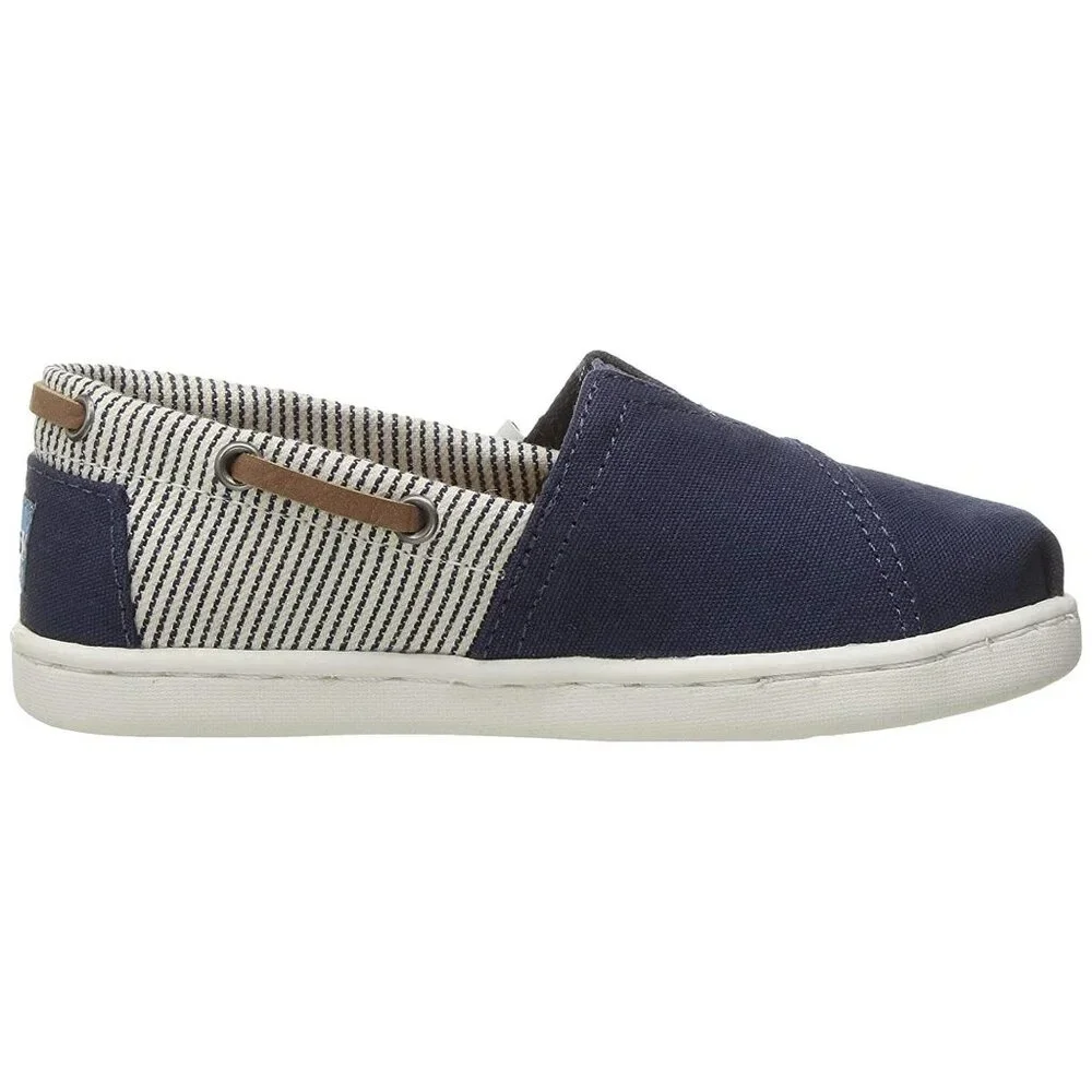 NEW TOMS Kids Bimini Navy Canvas Striped Slip On Loafer Boat Shoe